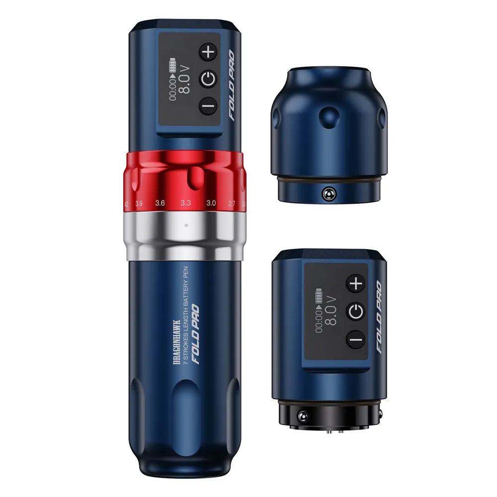 Dragonhawk Wireless Tattoo Pen Machine with 7 Stroke Lengths | Fold Pro (2 Batteries ver.)