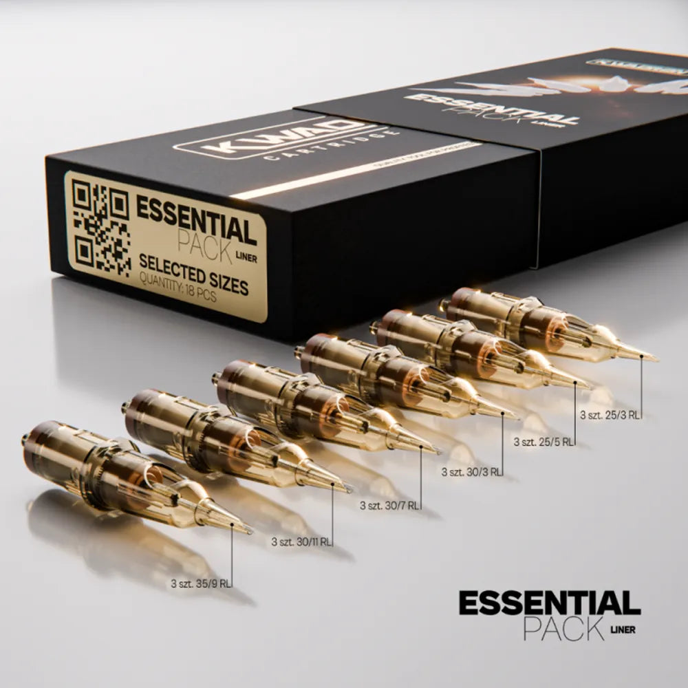 Kwadron Essential Pack Liners Angled View, 
3x 25/3RL, 
3x 25/5RL, 
3x 30/3 RL,
3x 30/7RL,
3x 30/11RL,
3x 35/9RL