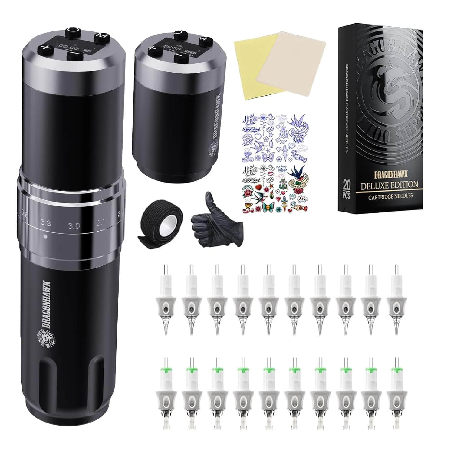 Dragonhawk Fold 3 Wireless Tattoo Machine Professional Bundle