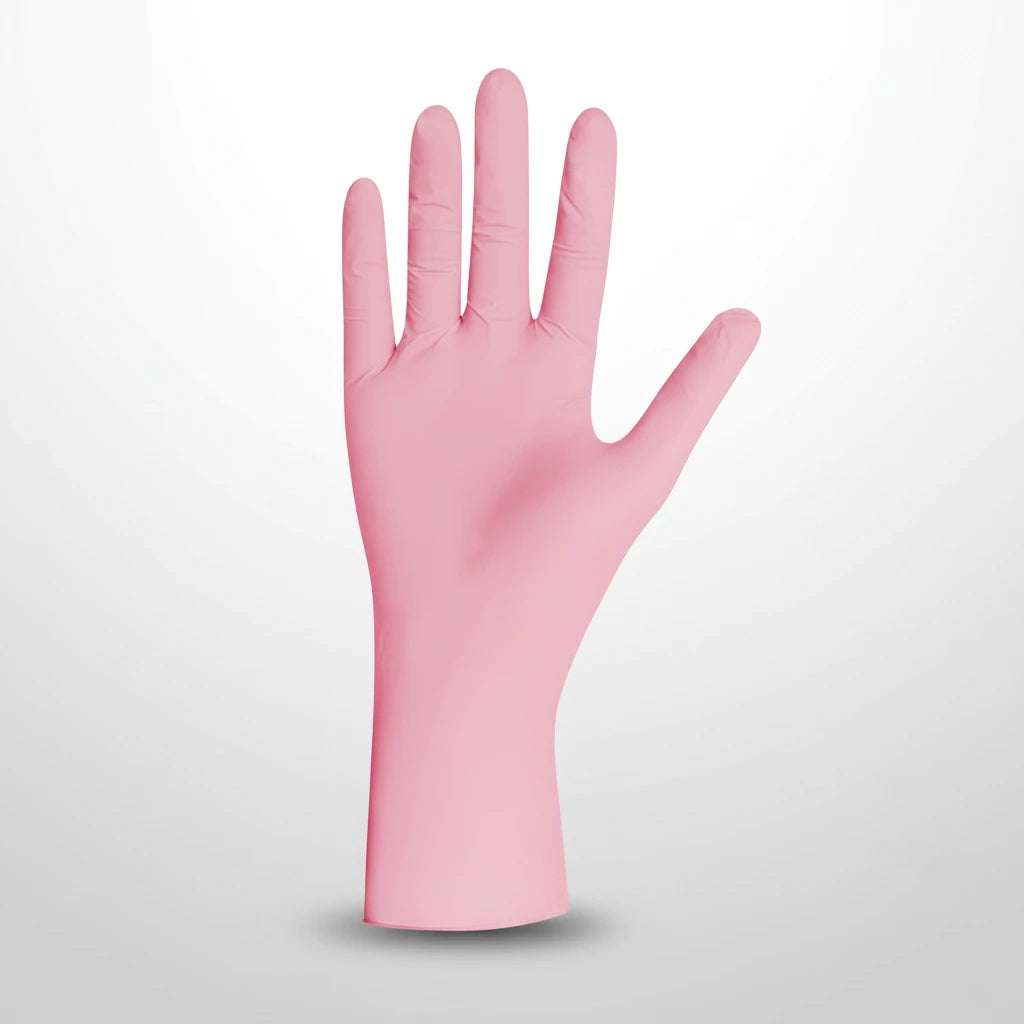 Pink rubber glove on a white background