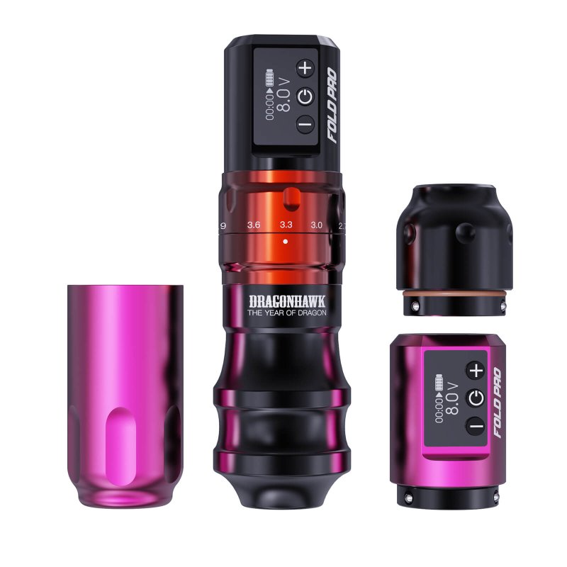 Dragonhawk Fold Pro Year of Dragon Edition Rotary Tattoo Machine Pen Wireless Professional Bundle | SET A