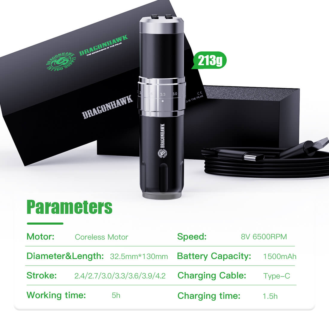 Dragonhawk Fold 3 Wireless Tattoo Machine Professional Bundle