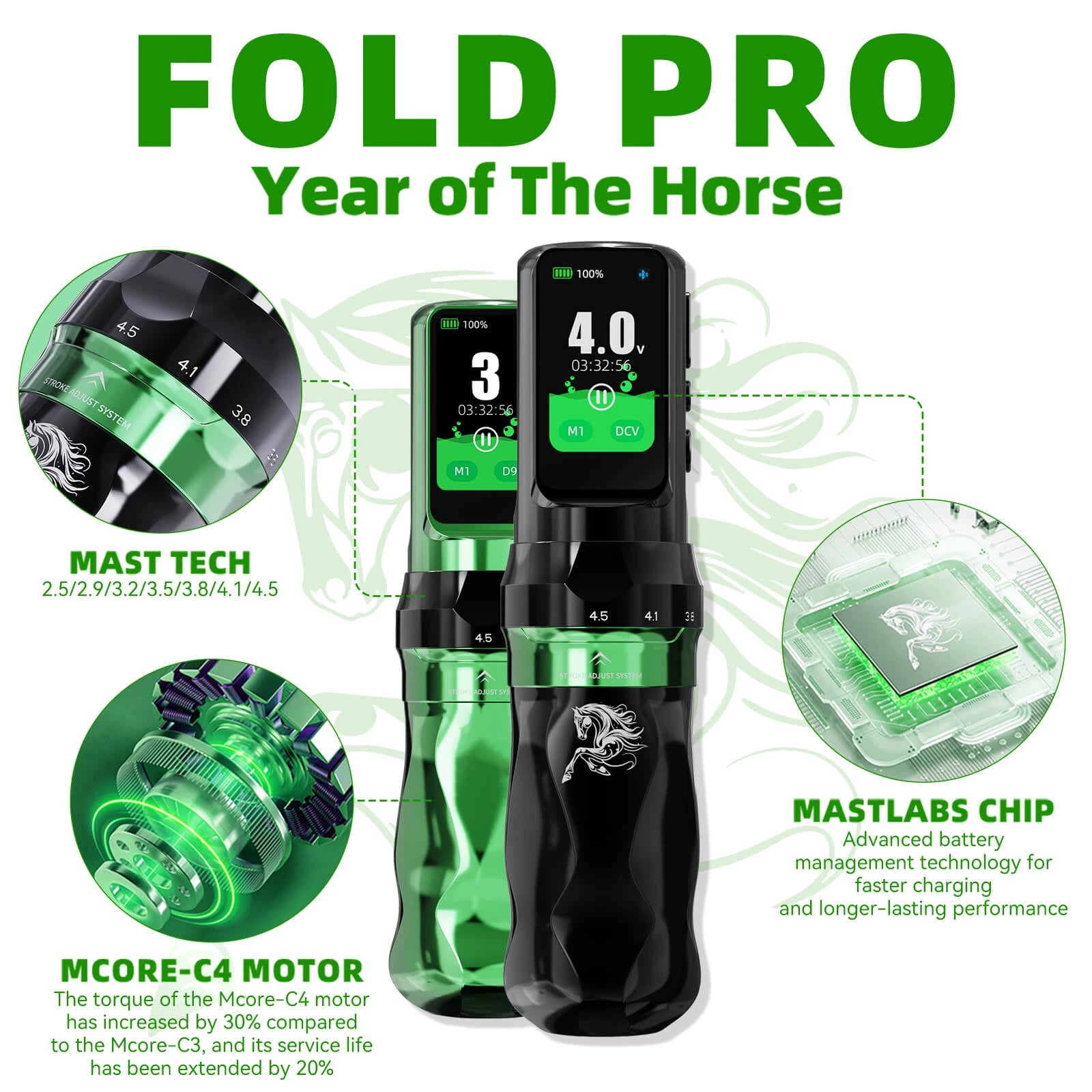Dragonhawk Fold Pro Year of the Horse Tattoo Machine