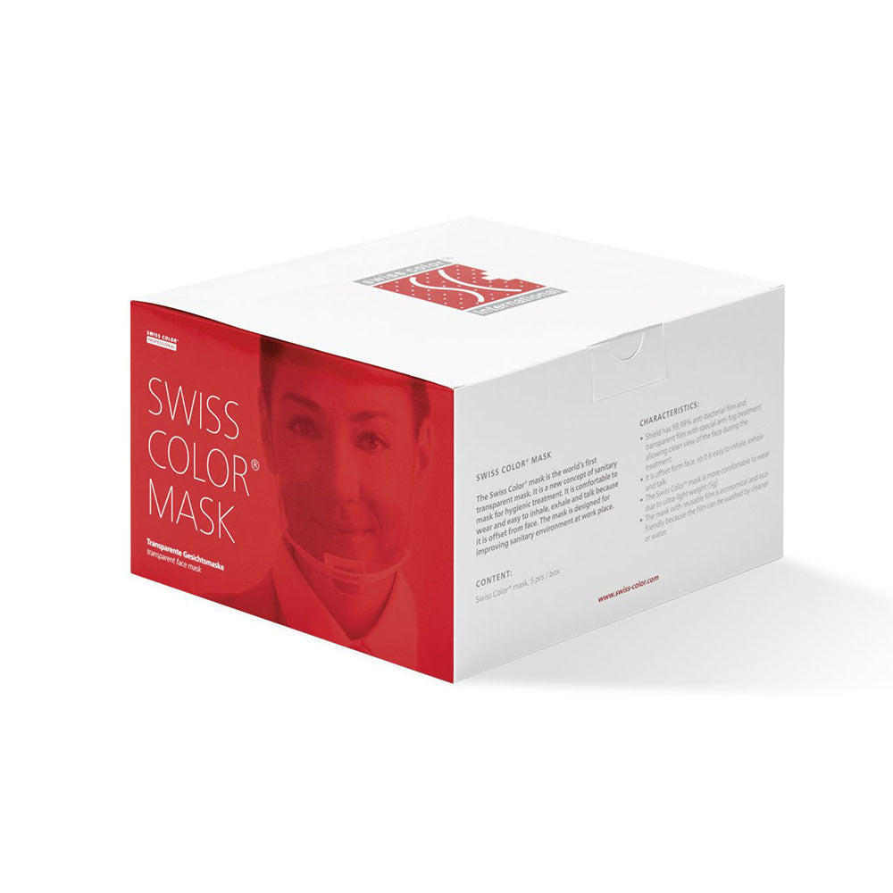 Swiss Color Mask packaging box with red branding