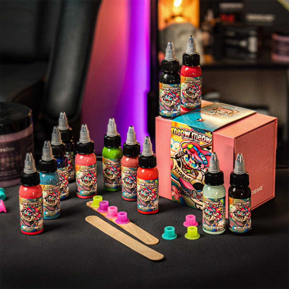 xtreme ink meow meow set in background with inks displayed
